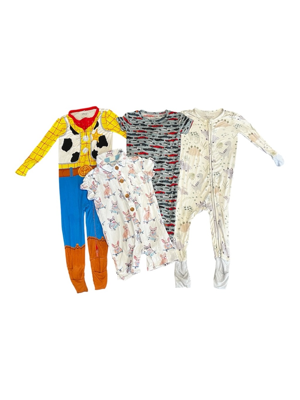Posh Peanut 4 Pc Bamboo Baby Bundle French Bulldog Cars Woody Dinosaur 9-18M